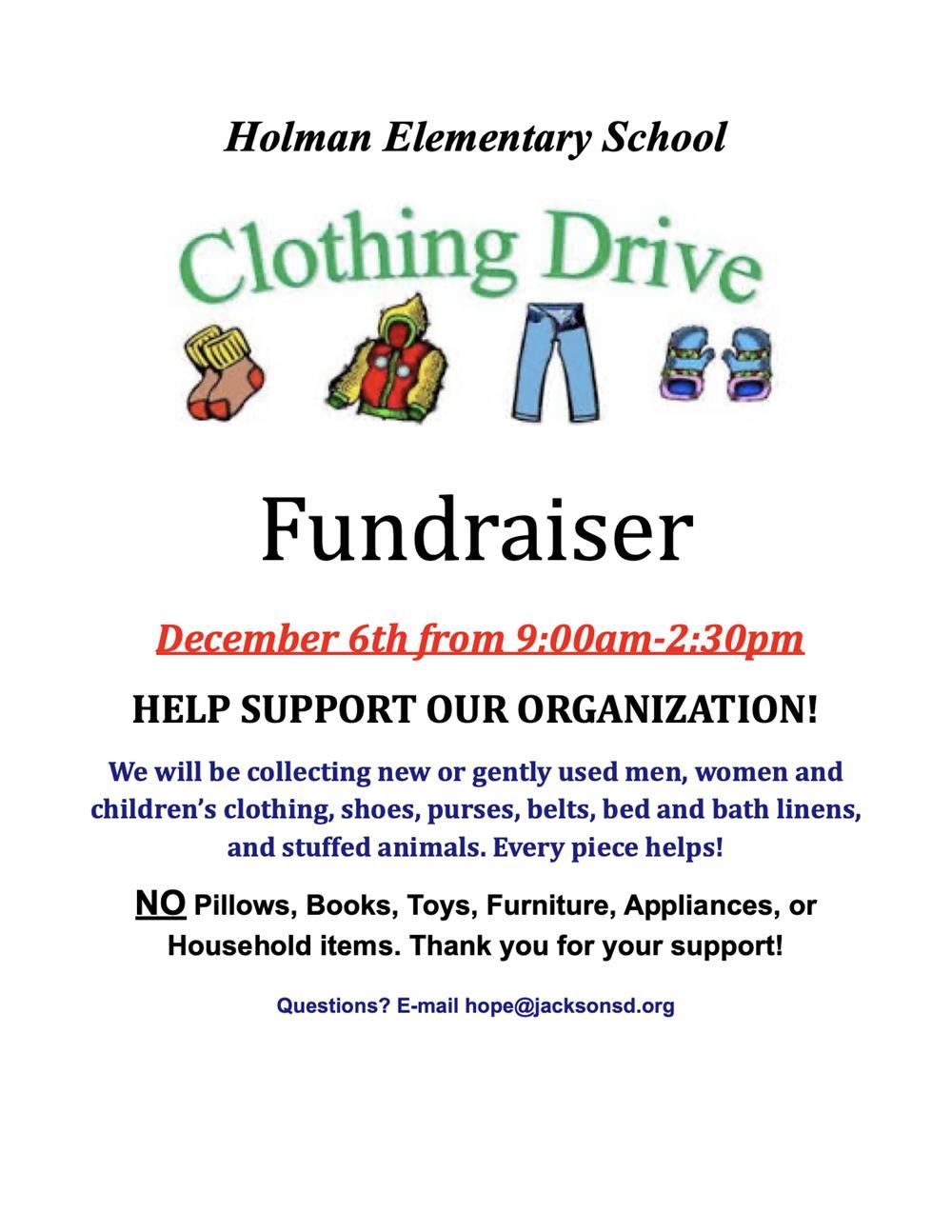 Clothing Drive December 6th